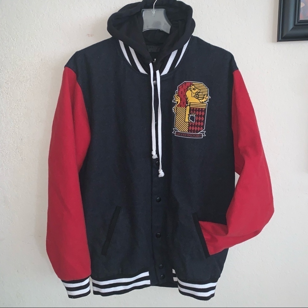Harry Potter Gryffindor Hooded Varsity Jacket, black and red, size Medium